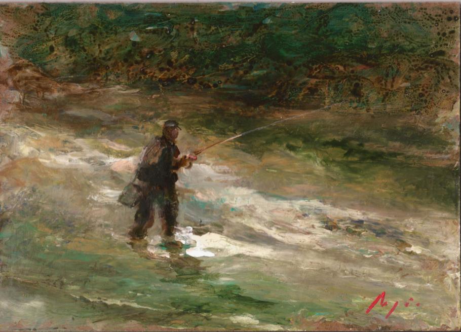 Pêcheur dans l'Allanche près de Saint-Anastasie